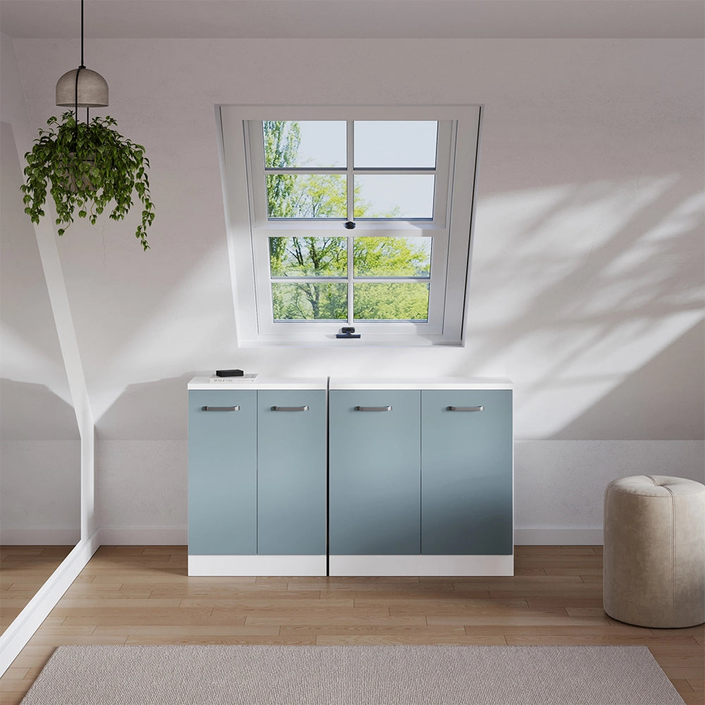 Set di mobili sottotetto Rion Grigio-blu/Bianco 140 cm Set di 2 carcasse armadio profondità 60 cm Vicco