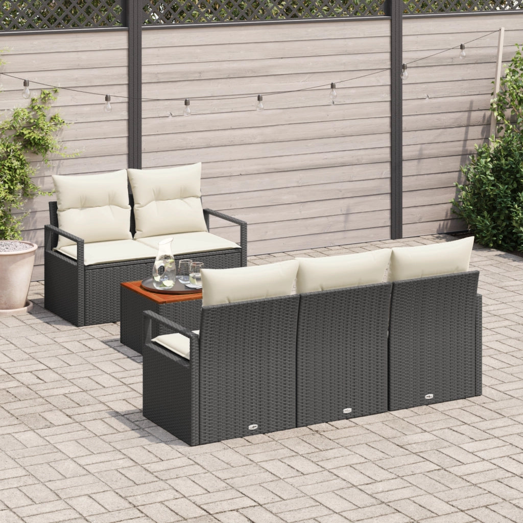 Set di Divani da Giardino con Cuscini da 6 Pezzi Nero Polyrattan Acacia