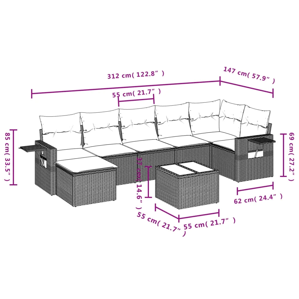Set Divano da Giardino 8 pz con Cuscini Beige in Polyrattan 3220488