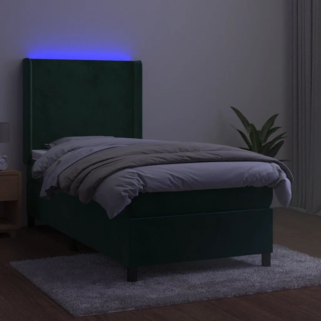 Letto a Molle con Materasso e LED Verde Scuro 90x200cm Vellutocod mxl 75421