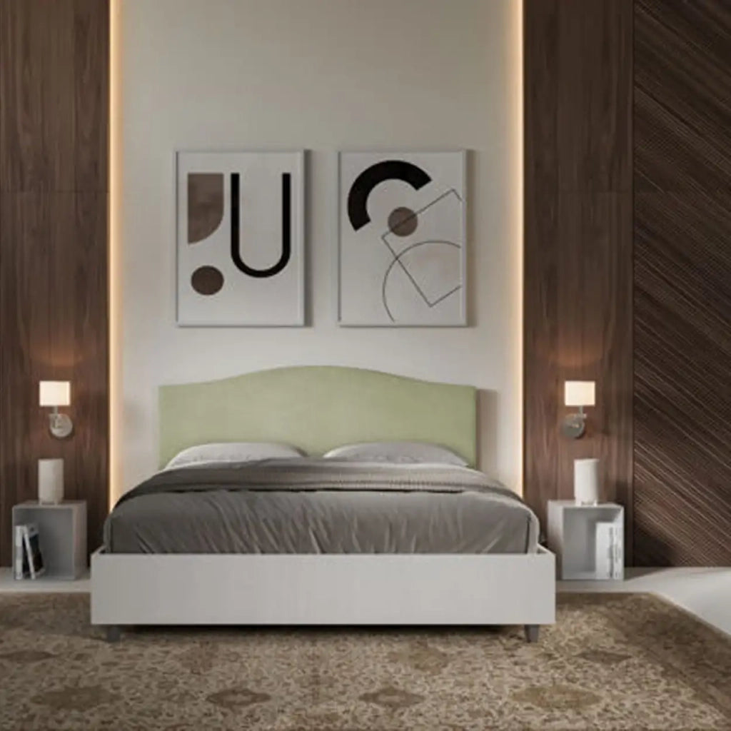 Letto matrimoniale senza rete 160x200 bianco frassino testata microfibra tè verde Grace