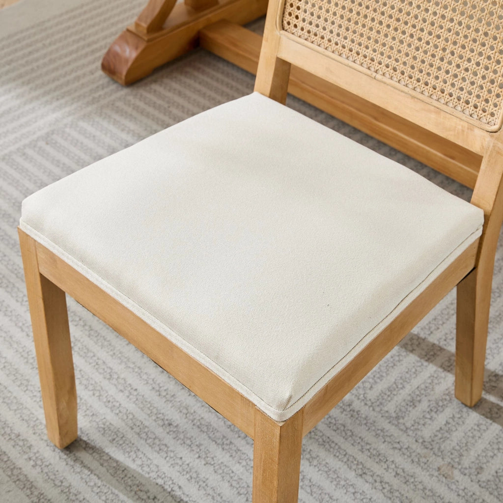 Sedie da Pranzo in Rattan e Legno ¨C Xylo ¨C Set 2 Pezzi, Seduta Imbottita, Beige