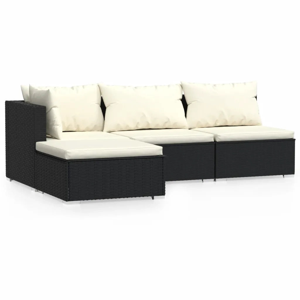 Set Divani da Giardino 4 pz con Cuscini Nero in Polyrattan cod mxl 41213