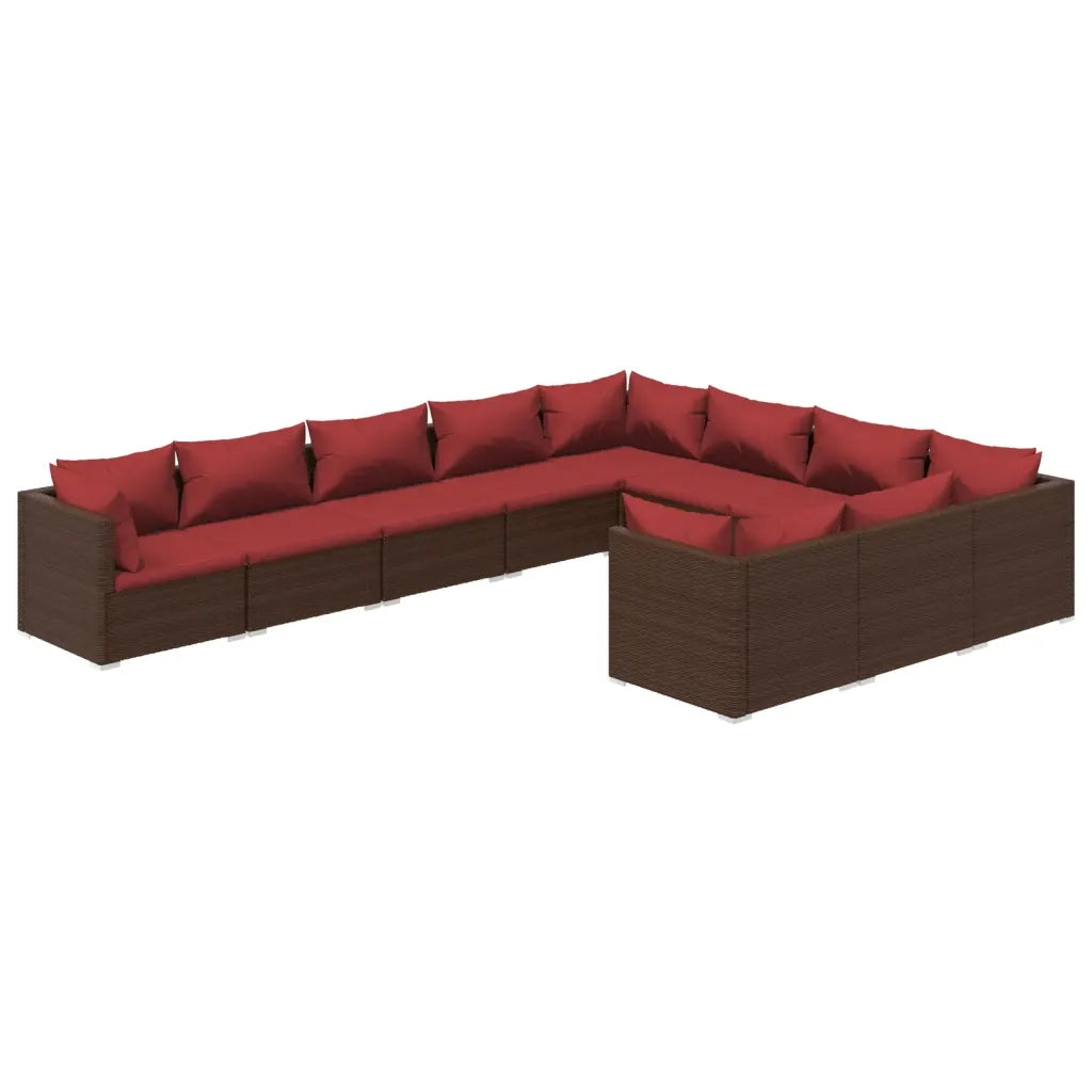 Set Divani da Giardino 10 pz con Cuscini in Polyrattan Marrone cod mxl 35198