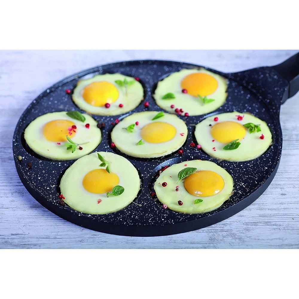 Trade Shop - Padella Multifunzione Per Pancake Frittelle Nero A 7 Fori Stampi Antiaderente 62432 -