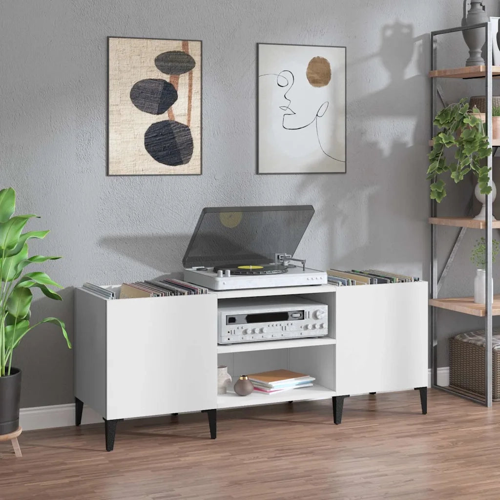 Mobile Porta Dischi Bianco 121x38x48 cm in Legno Multistrato 831933