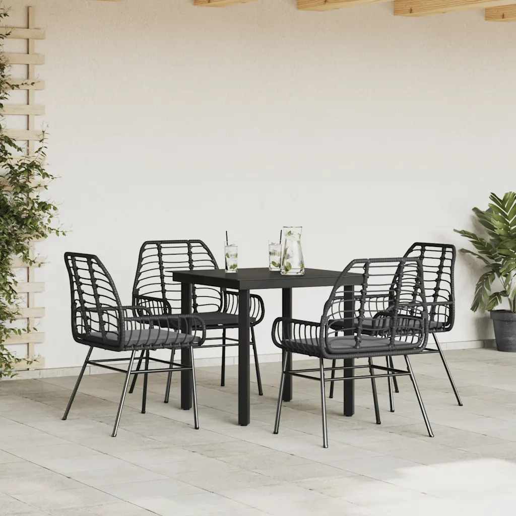 Set da Pranzo da Giardino con Cuscini 5 pz | Set Salotto da Giardino Polyrattan Vetro