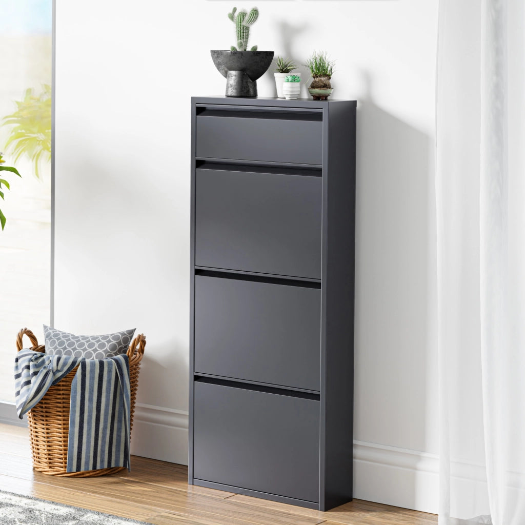 Scarpiera Sokndal con 3+1 Contenitori Ribaltabili Portascarpe in Metallo - Grigio [en.casa]