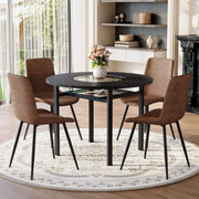 Set tavolo e sedie con 1 tavolo rotondo e 4 poltrone; ripiano in vetro; in tessuto; metallo; MDF marrone e nero