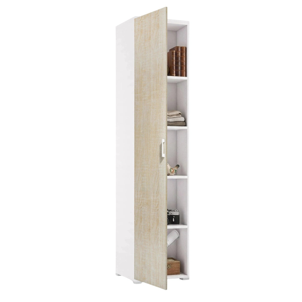 Aloise, Armadio Multiuso 1 Anta 4 Ripiani Made in Italy, 45x195h cm Marrone Rovere