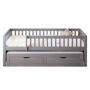 Letto estraibile singolo 90×200 cm con 2 cassetti; rete e barriera di sicurezza; senza materasso; legno; grigio