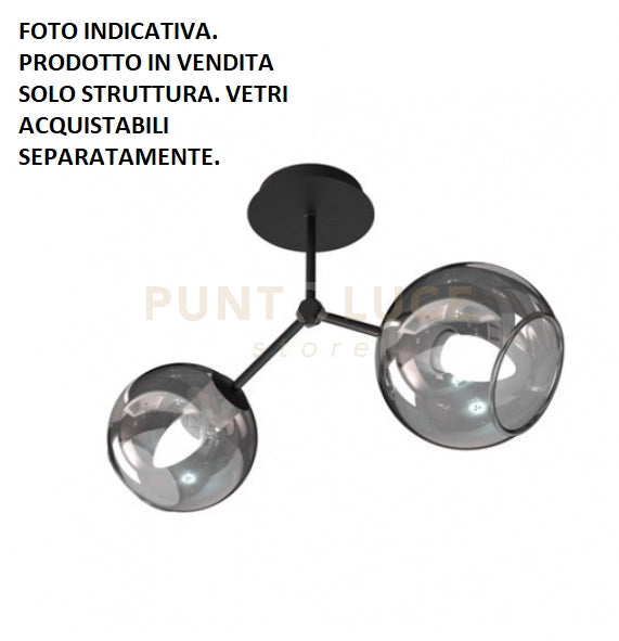 SARA-PL2 N Lampada a soffitto 2 luci solo struttura nero opaco senza vetri attacco E14