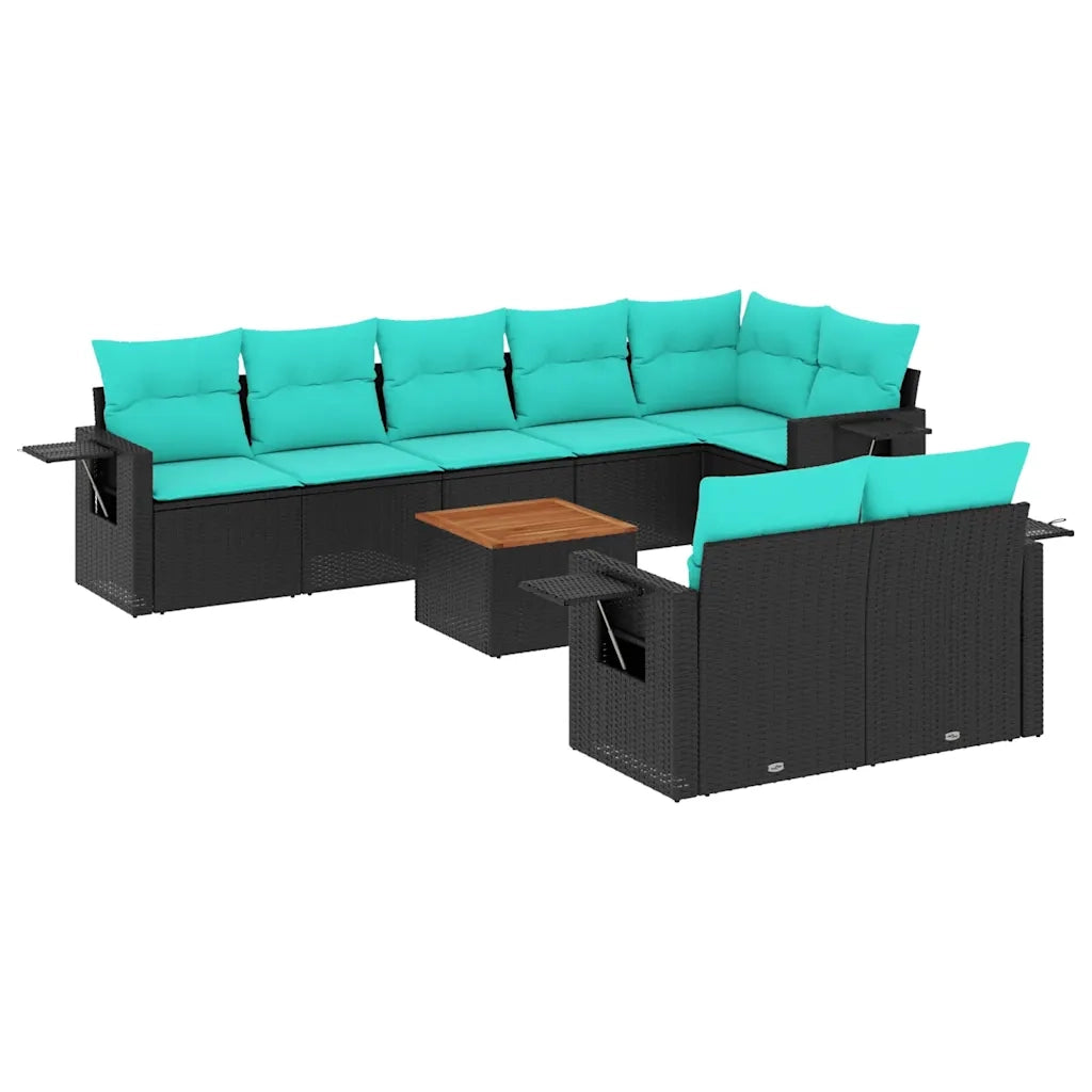 Set Divani da Giardino 9 pz con Cuscini Nero in Polyrattan 3224650