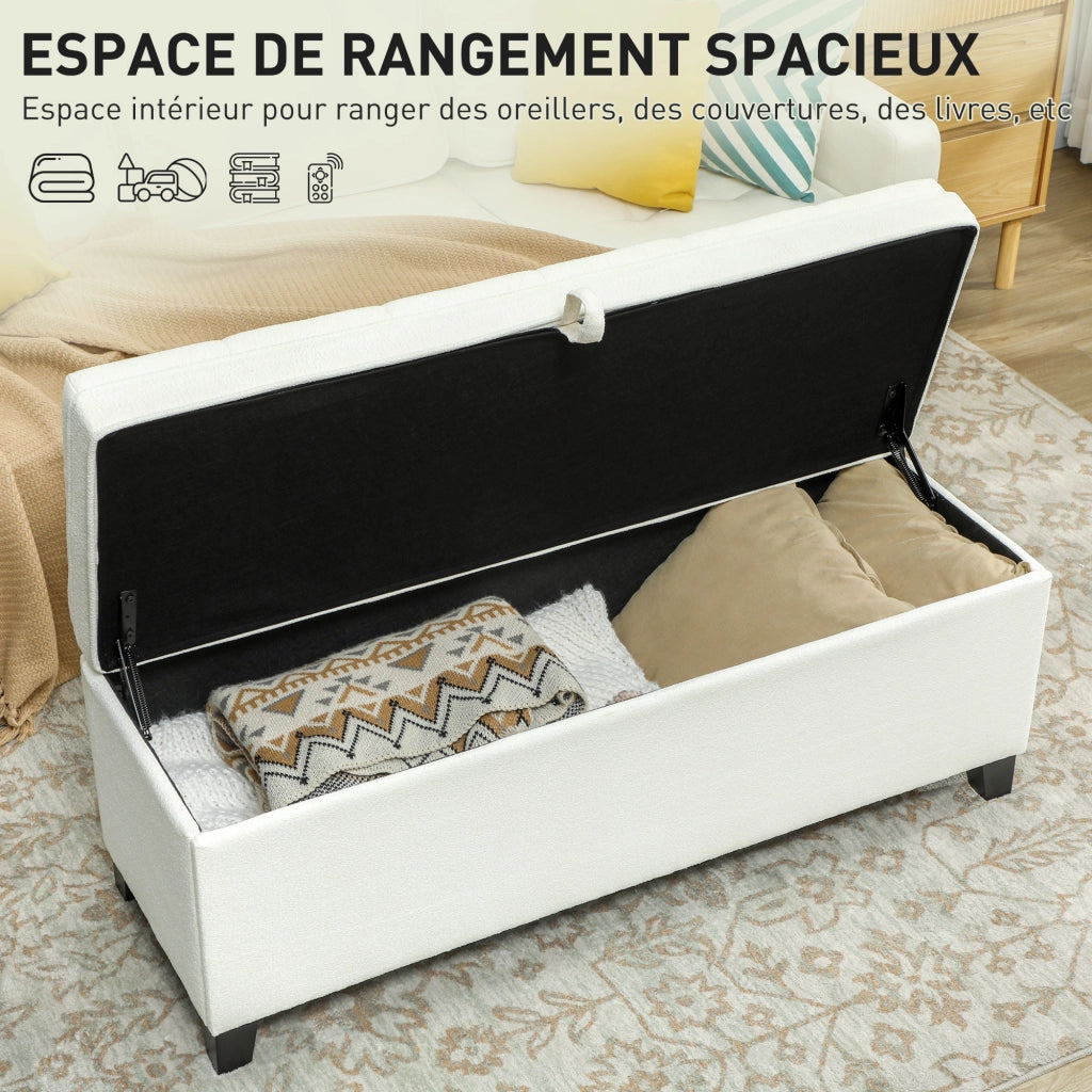 Pouf Contenitore Imbottito in Tessuto ¨C Minimal ¨C 120x40x48 cm Crema