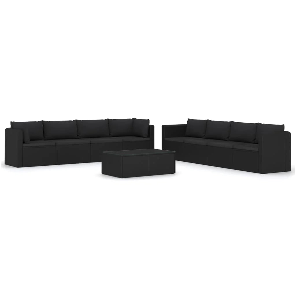 Mobili da giardino mobili da esterno Set di mobili da 9 pezzi con cuscini in resina intrecciata nera 02_0018153