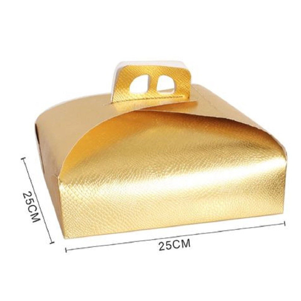Trade Shop - Set 3pz Scatola Porta Torta Oro 25x25 Cm Per Dolci Paste Pasticceria Festa 58006 -