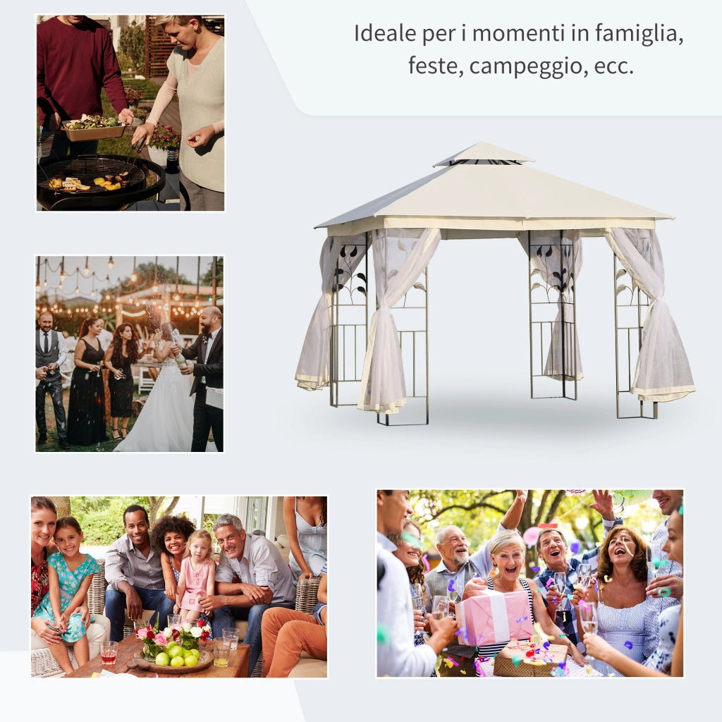 Gazebo da Giardino 3x3m con Zanzariera ¨C Zephmum ¨C Bianco, Acciaio