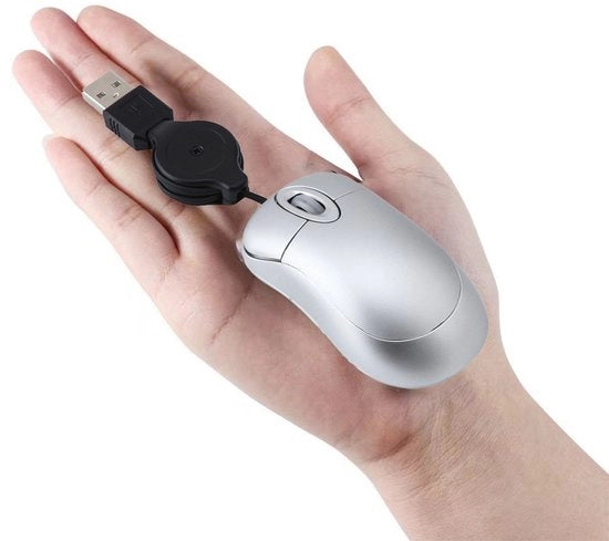 Mini mouse ottico con funzione di scroll intercambiabile, collegabile via USB, adatto per PC e laptop, colore argento