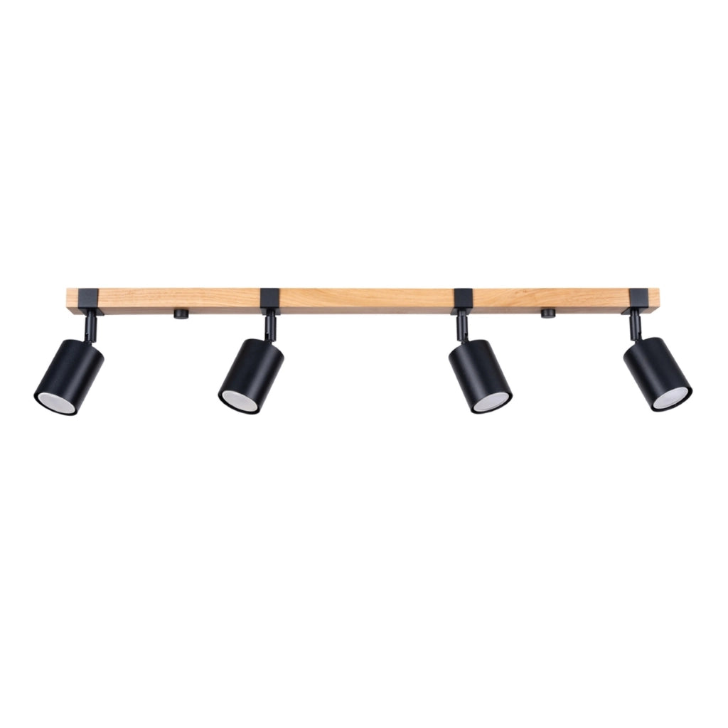 Spot plafoniera NORDAL 4 luci nero/legno GU10 Pure Lume