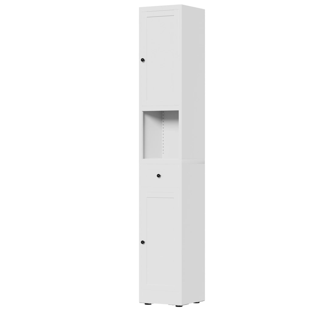 ARMADIO SALVASPAZIO 180,34 x 30 x 30 cm in metallo bianco per bagno con 2 ante e 5 ripiani