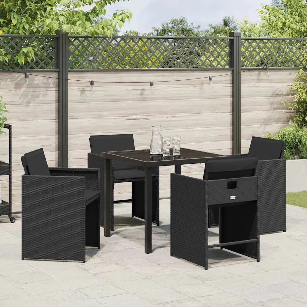 Set da Pranzo per Giardino con cuscino 5 pcs Nero polyrattan 3379976