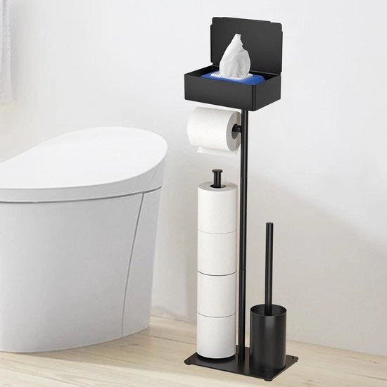 Sostegno per Carta igienica in Stile Stazionario - Acciaio Inossidabile Nero - Ospite per Spazzola del WC - Contenitore per Asciugamani umidi - Accessori per Bagno e Cucina wc butler