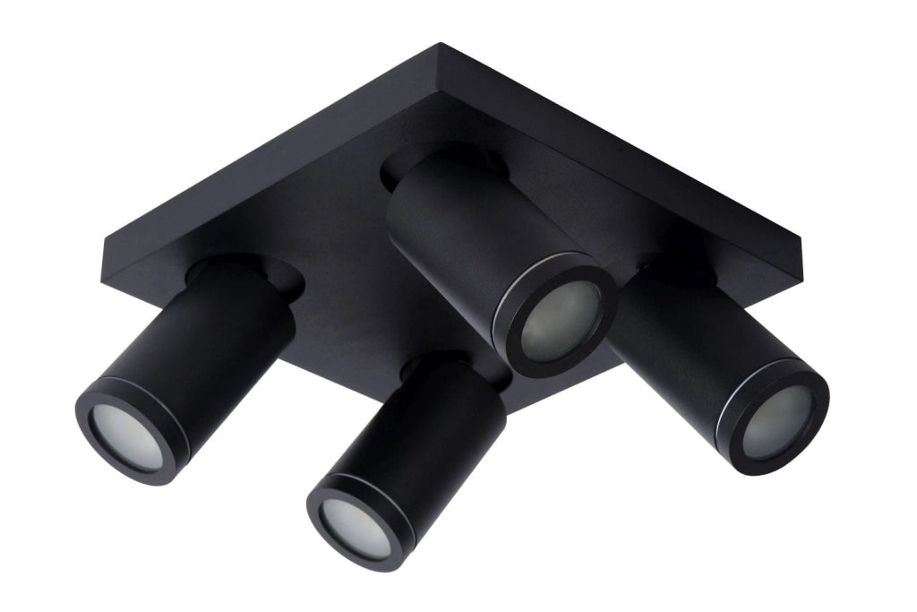 Lucide Taylor plafoniera 4 luci GU10 nera IP44 2200-3000K