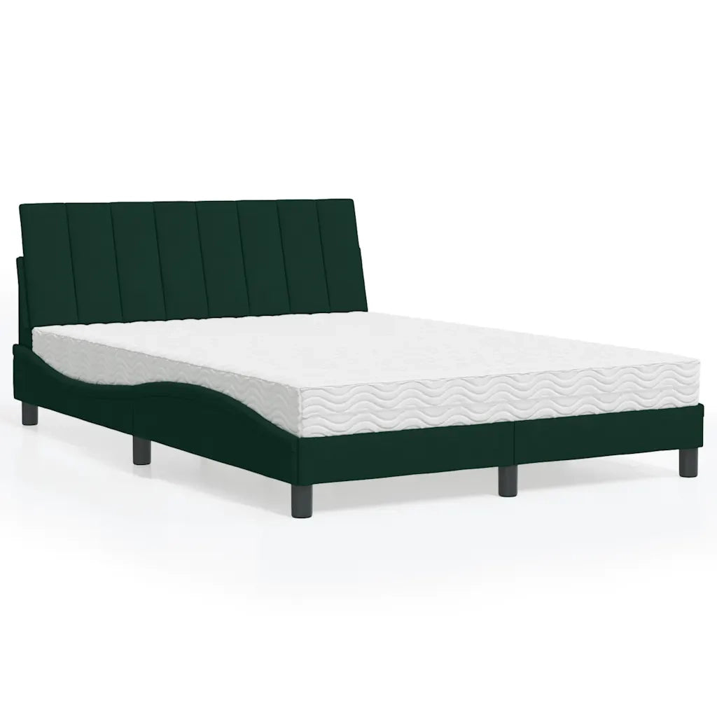 Letto con Materasso Verde Scuro 140x190 cm in Velluto