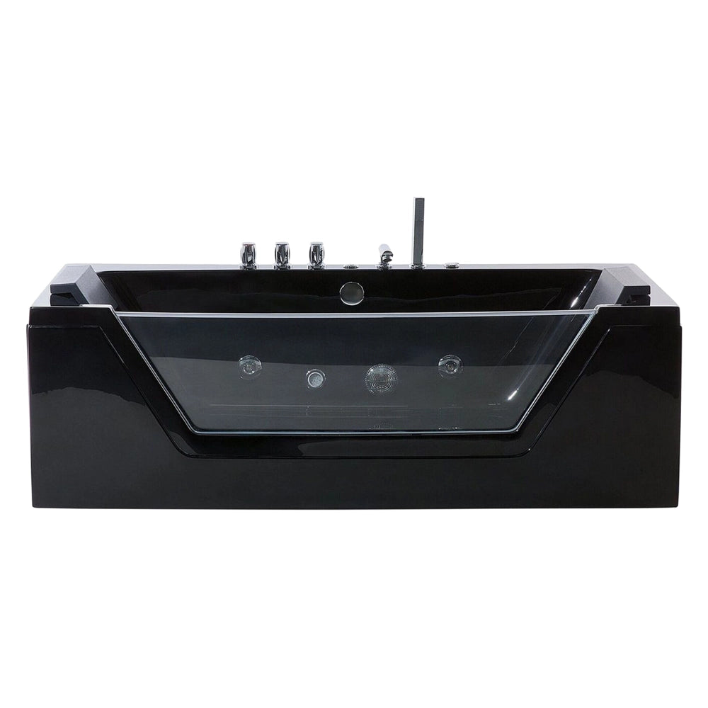 Massaggio Punti Bagno Nero Argento con LED Sanitario Acrilico e Vetro Singolo 150 x 71 cm