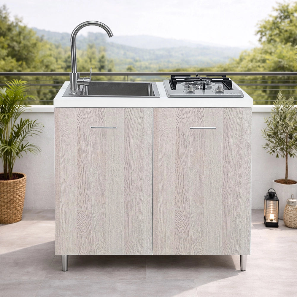 Cucina Completa 80x60cm Olmo Piano Cottura 2 Fuochi Lavello con Rubinetteria