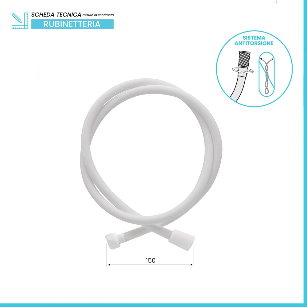 Laccio doccia 150 cm in silicone bianco antitorsione Hidra