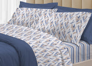 Completo Lenzuola Letto 100% Cotone Italy 3027 Disegno Tulipani - Piazza E Mezza - Blu