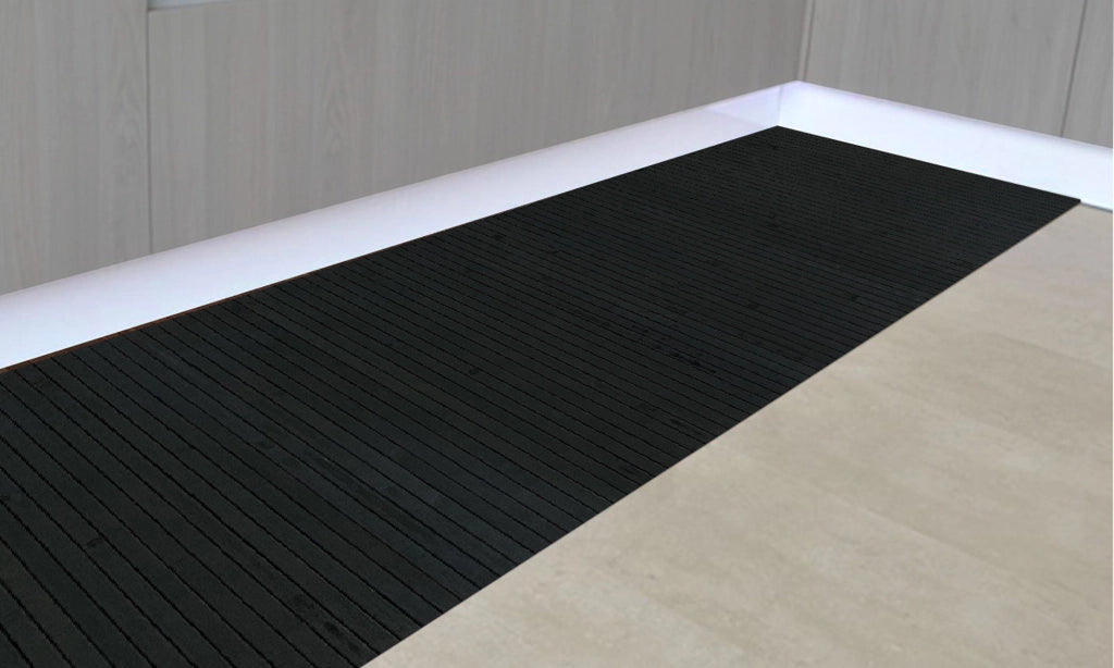 Tappeto Passatoia In Vero Bamboo Tappeto Cucina Ingresso In Legno Antiscivolo Aderente Lavabile E Antimacchia Tagliabile  - Nero - 50x150 cm