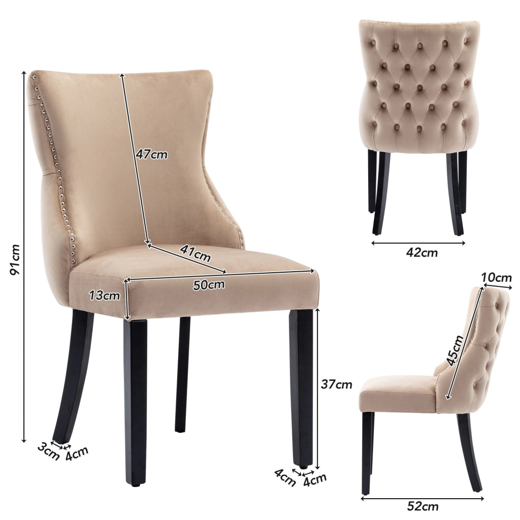 Sedie da Pranzo Imbottite in Velluto ¨C MINIMAL ¨C Beige, Gambe in Legno Massello, Set 4 Pezzi