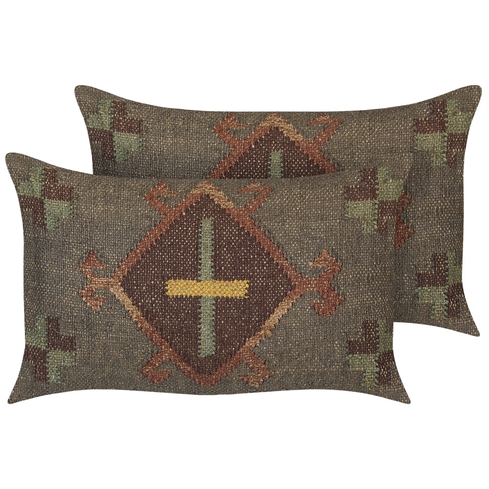 Set di 2 cuscini in iuta multicolore 30 x 50 cm stile orientale etnico kilim camera da letto soggiorno