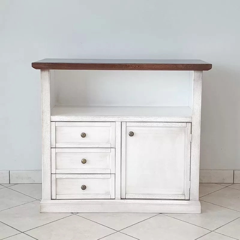 Porta tv 1 anta 3 cassetti legno shabby bianco anticato noce 84x40x75 - Mobili 2G