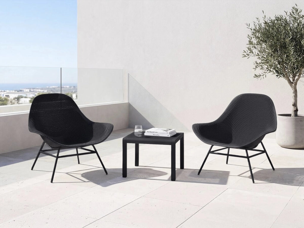 Set di 2 poltrone da giardino "Soléna" con tavolino - Nero
