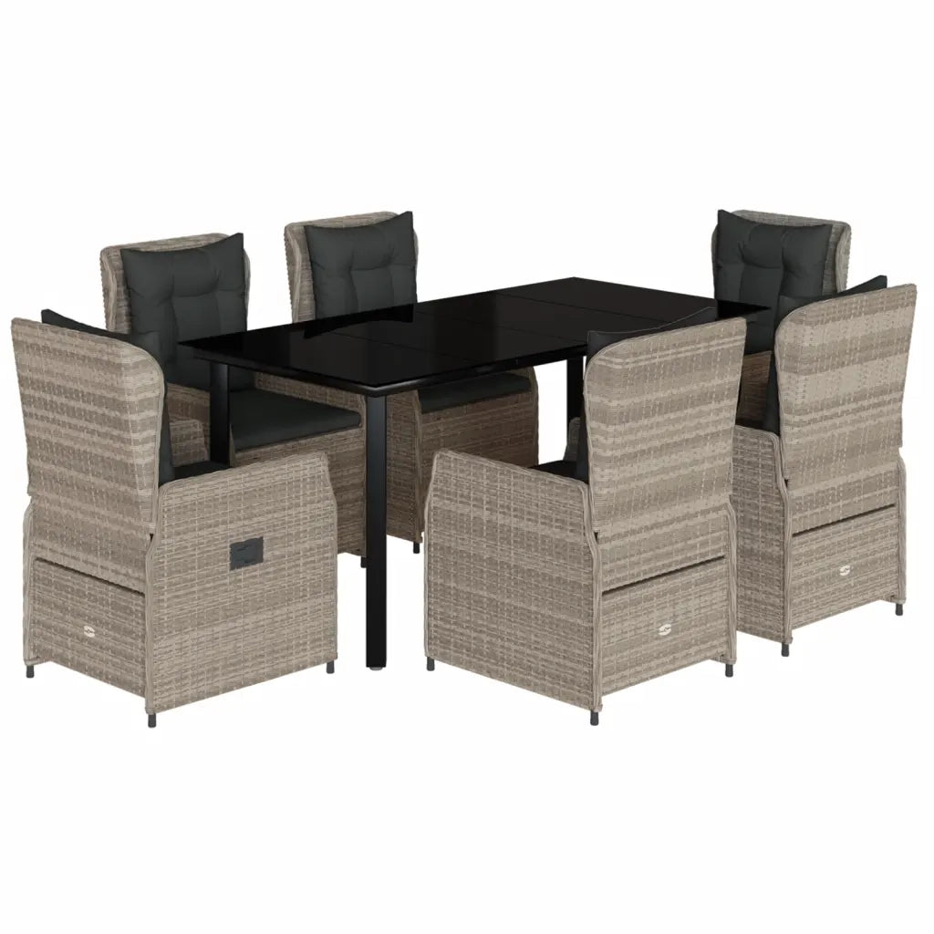 Set da Pranzo da Giardino 7 pz Cuscini Polyrattan Grigio Chiaro
