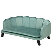 Divano per cani con schienale e gambe in legno, verde, 98,5 x 60,5 x 35,5 cm