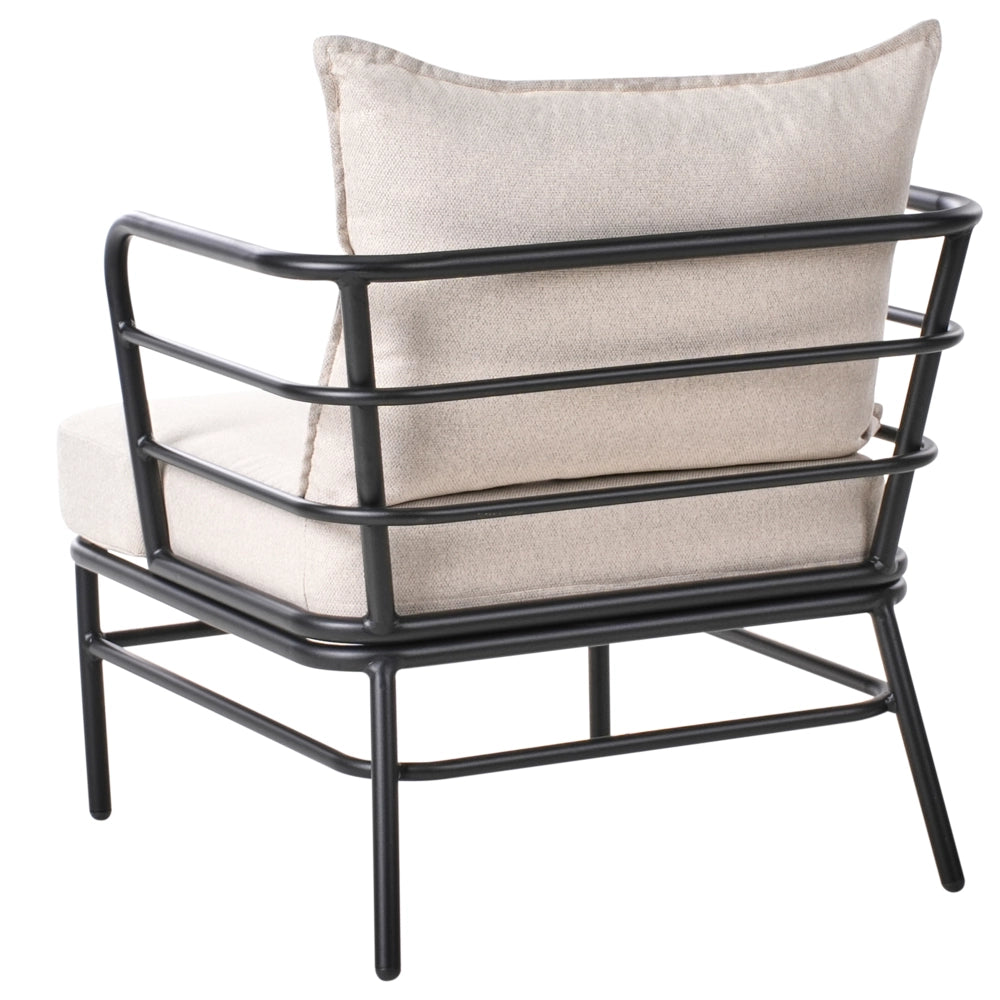 Set da giardino Cuscini in tessuto beige chiaro sfoderabili Divano a 3 posti con poltrone Telaio in alluminio nero
