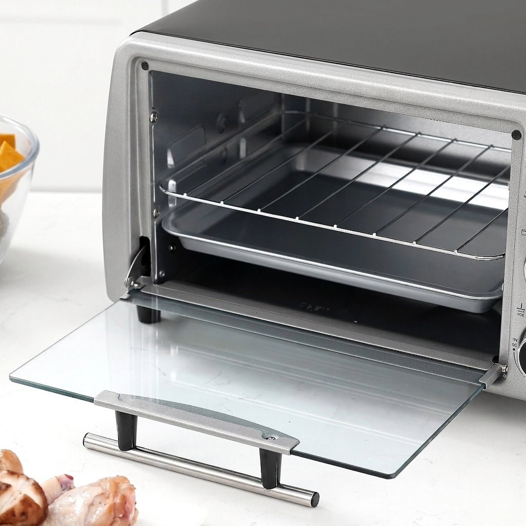 Mini Forno Elettrico 10 L 750 W Argento e Nero con Temperatura 100-230°C; Timer 60 Min; Teglia e Griglia