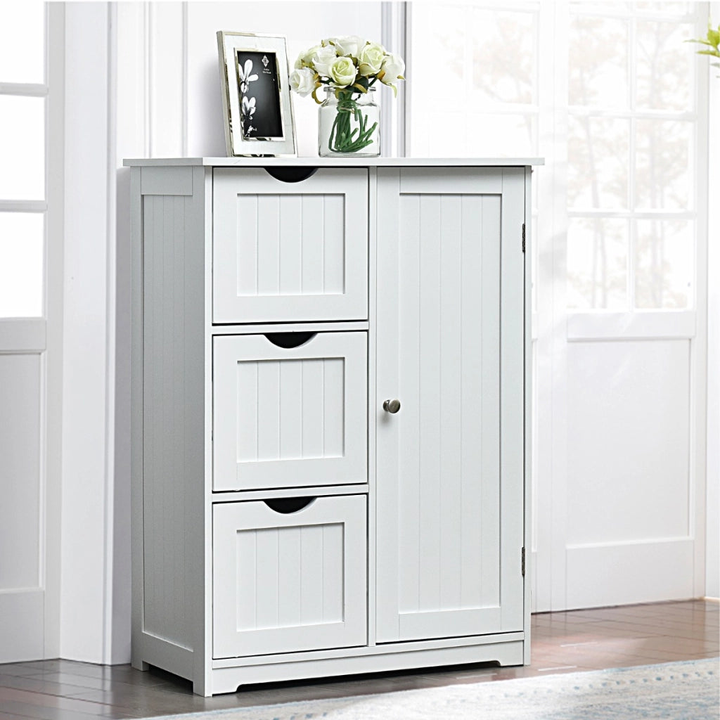 Armadietto di stoccaggio per ufficio con 3 cassetti, Mobile laterale in legno 60x30x81cm Bianco-Cassettiere