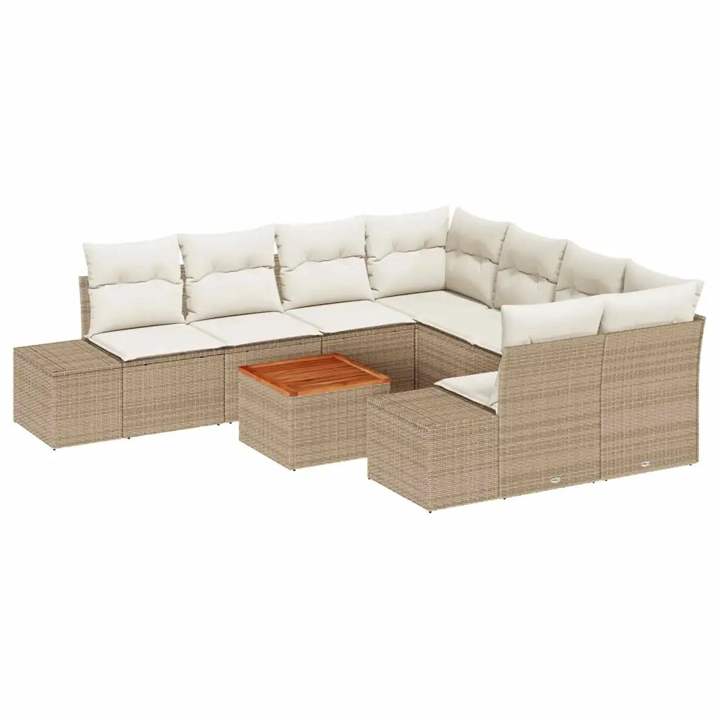 Set Divano da Giardino 9 pcs Beige e Crema polyrattan 3356608