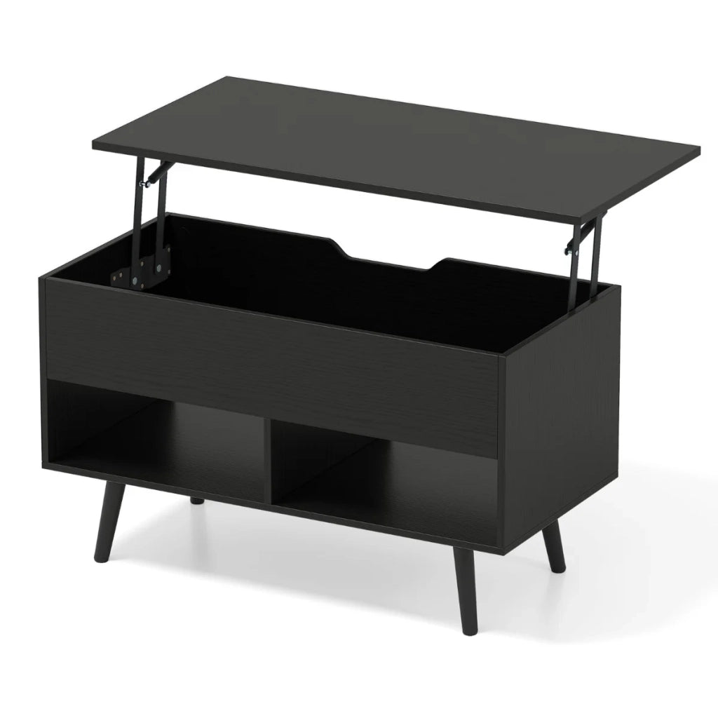Tavolino da caffè sollevabile 80 x 40 x 58 cm con 2 vani portaoggetti funzionali stile moderno atmosfera accogliente legno ingegnerizzato nero 20_0013797