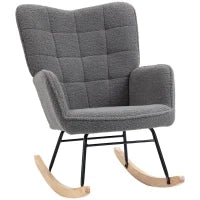 Poltrona a Dondolo Imbottita in Legno e Acciaio per Soggiorno e Camera da Letto, 71x98x101 cm, Grigio Scuro