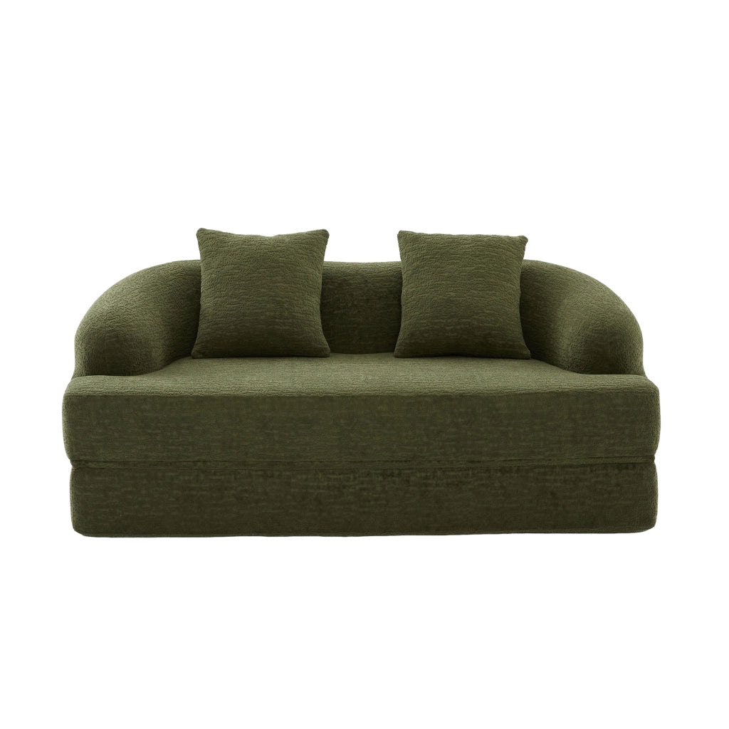 Divano letto 2 posti - convertibile con due cuscini - per soggiorno - in chenille verde