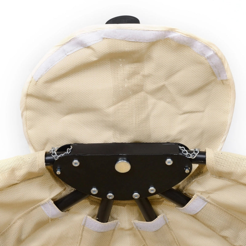 Sedia sospesa a forma di uovo con cuscino per uso interno ed esterno realizzata in metallo color kaki