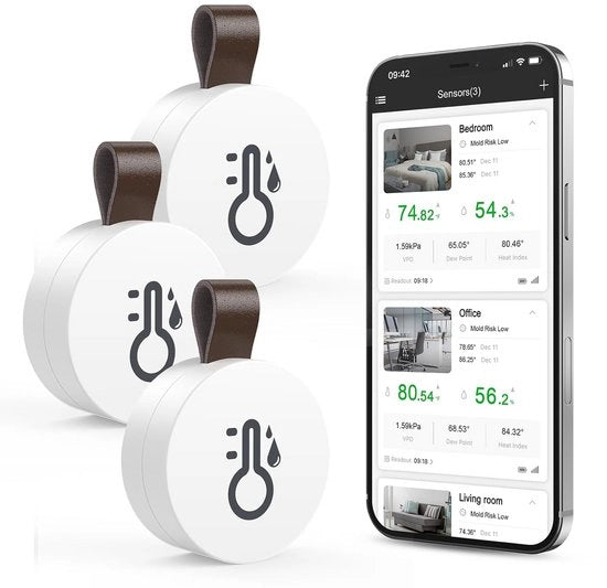 Kit di 3 pezzi di Termometro e Igrometro Bluetooth Mini con App per Interni