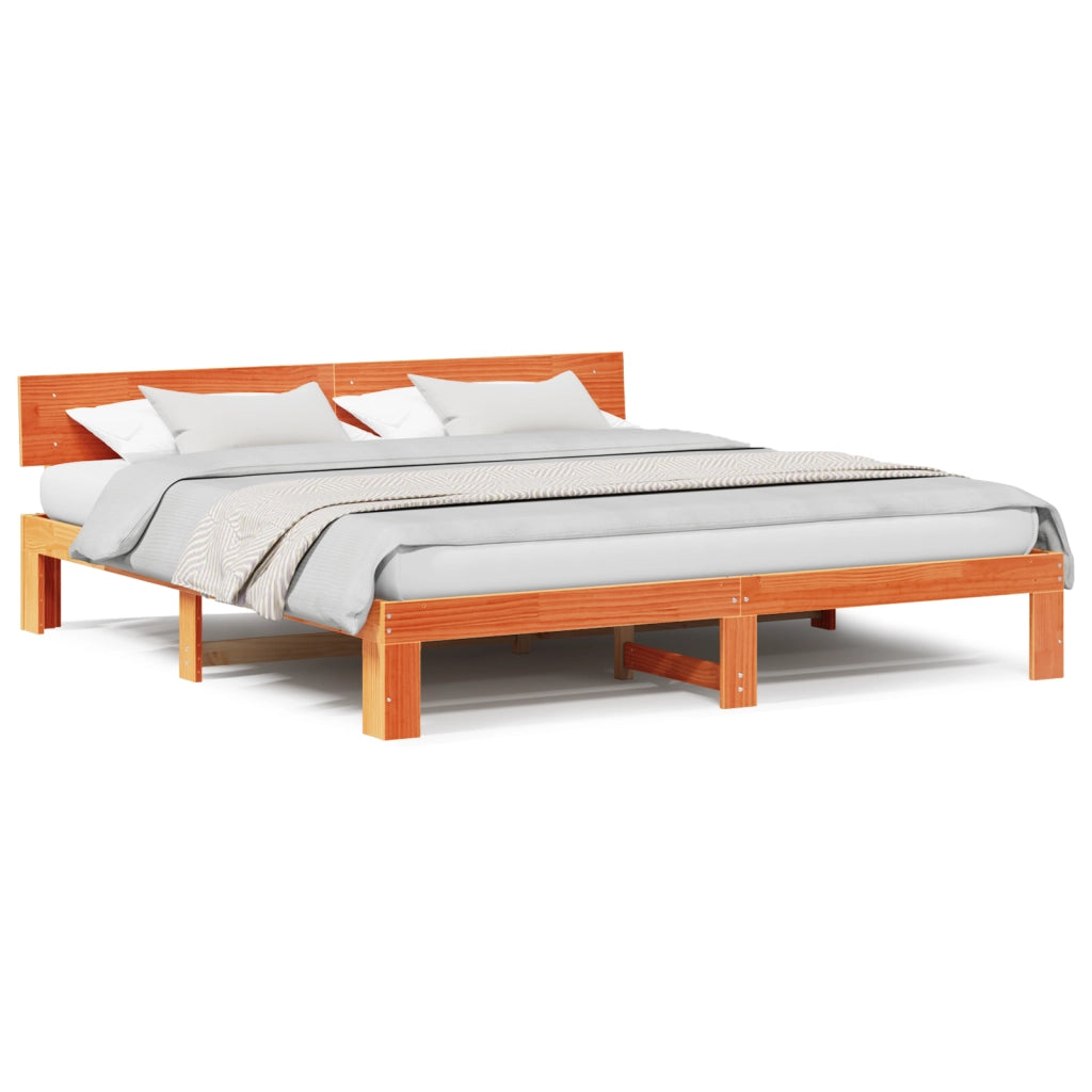 Struttura Letto con Testiera Marrone Cerato 200x200 cm Legno Massiccio di Pino