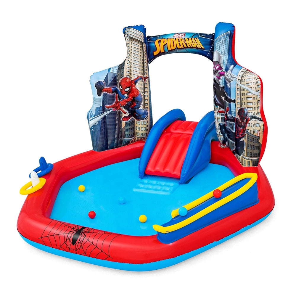 Trade Shop - Centro Giochi Acquatico Spider-man Gonfiabile Piscina 211x206x127cm Anelli Palline 98793 -